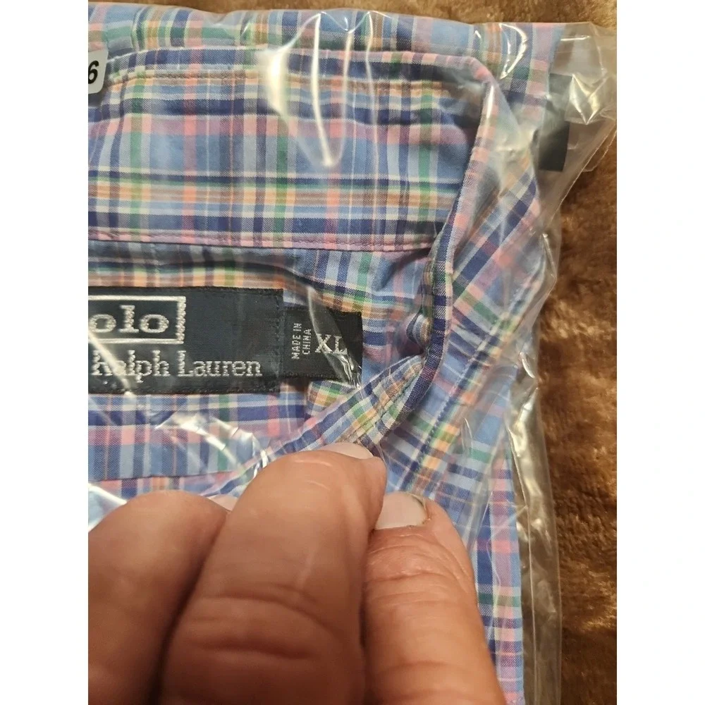 Polo Ralph Lauren Shirt Men's XL Blue Plaid Cotton Button Up